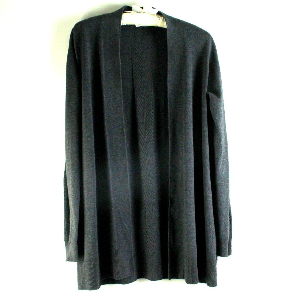 Marine Layer Mae Dark Grey Open Front Pointelle Stitch Detail Sweater Cardigan L
